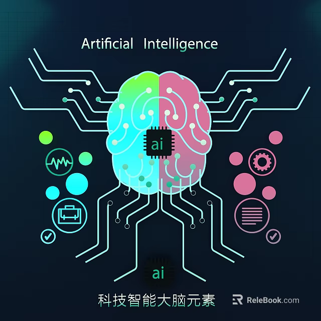 Unique Artificial Intelligence Pendant With Brain Chip Circuit Lines And Colorful Tech Icons 3d model 
