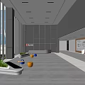 Modern Front Desk Reception in Contemporary Lobby With Green Plants Marble Floor And Decorations