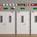 White Fire Safety Doors With Smoke Detectors Exit Signs Security Camera And Fire Extinguishers