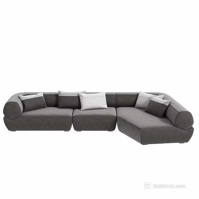 Modern Gray Sectional Sofa With Comfortable Cushions For Living Room 3d model