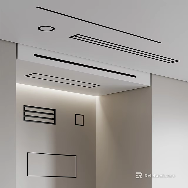 Modern Interior Ceiling Design With Built In Air Conditioner Vents And Sleek Lines 3d model 