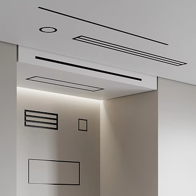 Modern Interior Ceiling Design With Built In Air Conditioner Vents And Sleek Lines 3d model