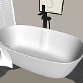 Elegant White Bathtub Interior With Black Faucet White Towel And Window Blinds