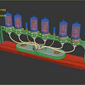 Stylish Vacuum Tube Clock Featuring Multiple Tubes On Red Wooden Base And Metal Frame