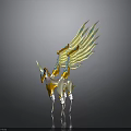 Winged Unicorn 3D Model With White Yellow Blue Golden Feathered Wings And Ornate Design