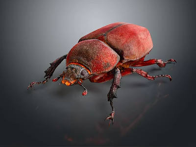 Red Beetle With Shiny Carapace And Long Legs On Dark Background 3d model