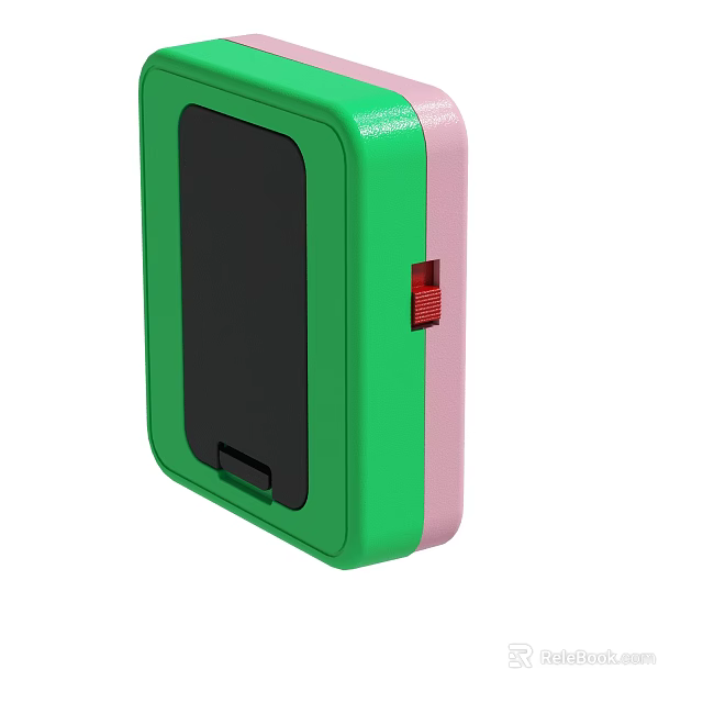 Modern Green Electronic Gadget With Black Display And Red Button Feature 3d model 