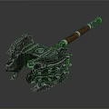 Ornate Metal Warhammer With Wooden Handle Intricate Patterns And Decorative Rivets