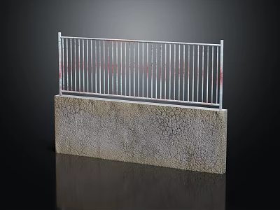 Sturdy Metal Fence With Vertical Bars On Cracked Concrete Base With Texture 3d model
