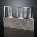 Sturdy Metal Fence With Vertical Bars On Cracked Concrete Base With Texture