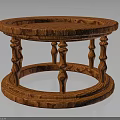 Round Wooden Furniture Table with Intricate Carved Design and Decorative Pillar Supports