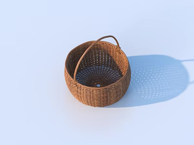 Durable Brown Woven Household Basket With Handle For Storage Use 3d model