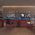 Modern Monitoring Room Setup With Multiple Monitor Screens Control Desk And Ergonomic Chairs
