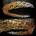Elegant Artistic Chandelier With Gold And Silver Metallic Leaf Shapes And Flowing Curves Design