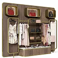 Gold Clothing Rack Display Dresses Bags On Wooden Wall