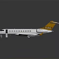 White Business Jet With Yellow Tail And Deployed Stairs On Shiny Surface