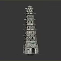 Scenic View Of Ancient Multi Story Stone Tower With Traditional Chinese Architectural Details