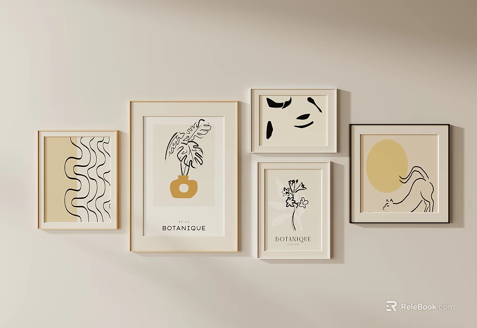Minimalist Framed Wall Art Decorative Prints With Botanical Geometric Designs 3d model 