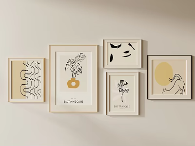 Minimalist Framed Wall Art Decorative Prints With Botanical Geometric Designs 3d model