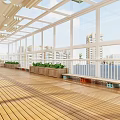 Villa Balcony Modern Design With Glass Roof Wooden Flooring And Green Plants