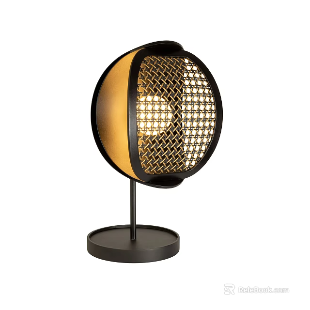 Modern Spherical Table Lamp With Mesh Pattern Black Base And Warm Light Glow 3d model 