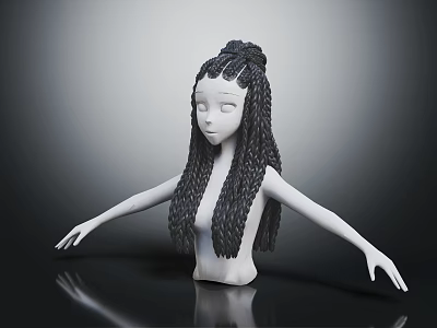 White Head And Torso Figure With Intricate Black Braided Hair And Outstretched Arms 3d model