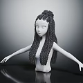 White Head And Torso Figure With Intricate Black Braided Hair And Outstretched Arms
