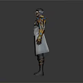 Steampunk Bearded Male Character With White Long Coat And Gold Blue Mechanical Armor