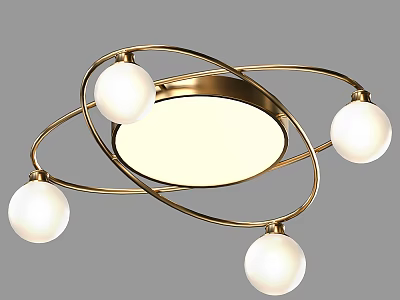Modern Ceiling Light With Gold Circular Structure And Spherical Shades 3d model