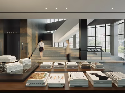 Book Art Display In Modern Interior Exhibition Space With Books 3d model