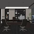 Modern Office Interior Design With Desk Office Chairs Computer Bookshelf And Plant