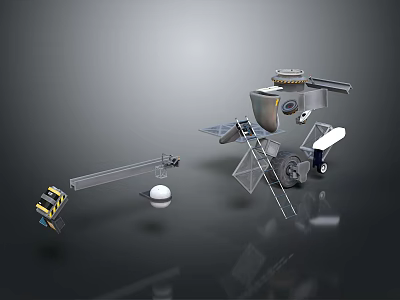 Futuristic Sci Fi Mechanical Structure with Platform Sphere Ladder and Extended Components 3d model