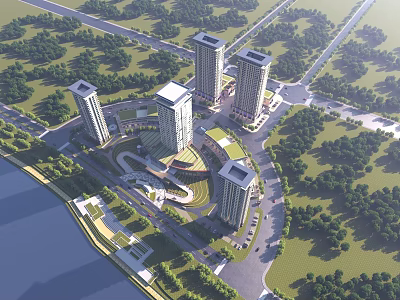 Aerial Planning Of Urban Development With High Rise Buildings Green Spaces And Road Networks 3d model