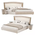 Elegant Modern Double Bed With Upholstered Headboard Soft Pillows And Bedside Tables 3d model