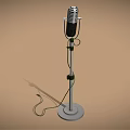 Silver Black Headphone Speaker With Adjustable Stand And Cable On Brown Background 3d model