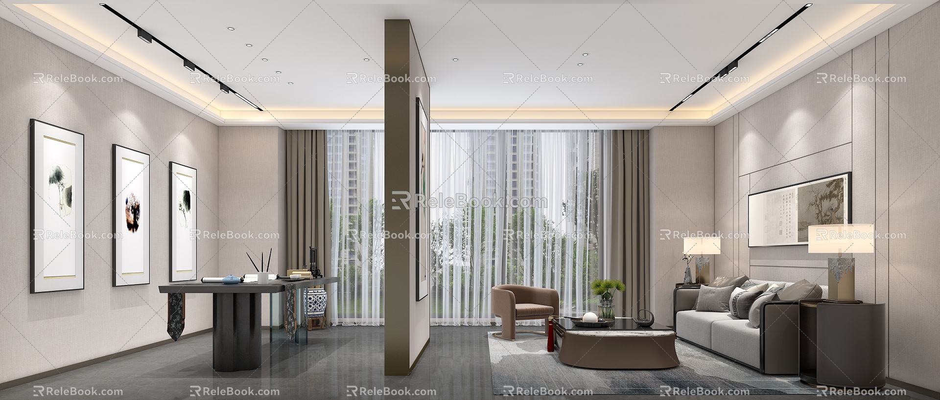 Light Luxury Hotel Painting and Calligraphy Room Study model