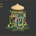 Ornate Green And Golden Pavilion Structure With Dome Top Decorative Arches And Intricate Base