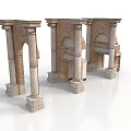 Ancient Roman Architectural Elements With Stone Columns And Brick Arches 3d model