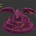 Mythical Dragon Statue On Stone Base With Candle Holders And Decorative Blocks