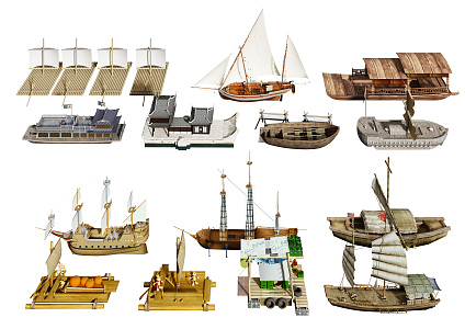 New Chinese-style Ship Warship Fishing Boat Raft Combination 3d model