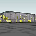 Modern Commercial Building Architecture With Gray Yellow Facade And Curved Roof Design