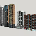 Modern High Rise Buildings With Various Architectural Facade Designs And Urban Styles