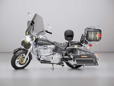 Classic Cruiser Motorcycle With Windshield Two Seater Seat Saddlebags Alloy Wheels And Chrome Details 3d model