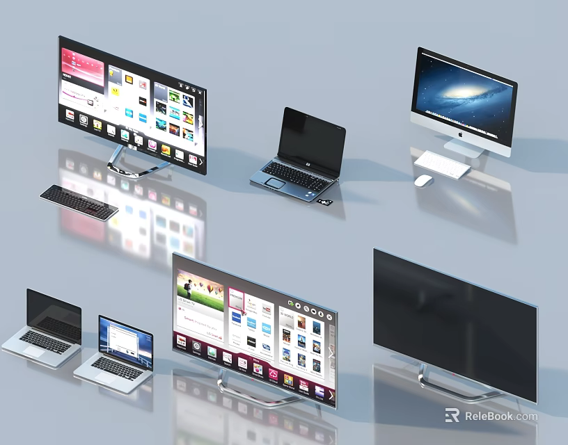 Modern Computer Devices Display With Multiple Screens Laptops And Desktop Monitors 3d model
