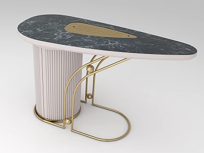 Stylish Modern Accent Table With Marble Top Gold Metal Frame And White Ribbed Column 3d model