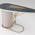 Stylish Modern Accent Table With Marble Top Gold Metal Frame And White Ribbed Column