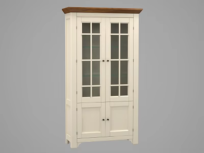 White Display Cabinet With Double Glass Doors And Wooden Top Design 3d model