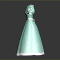 Elegant Teal Dress With Puffed Sleeves White Trim And Star Patterns