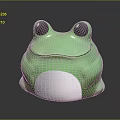 Detailed Green Frog Sculpture In Cartoon Style With Big Eyes Smiling Face And White Belly