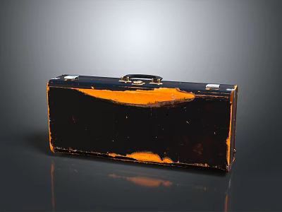Vintage Leather Suitcase With Black And Orange Worn Texture And Retro Design For Storage 3d model